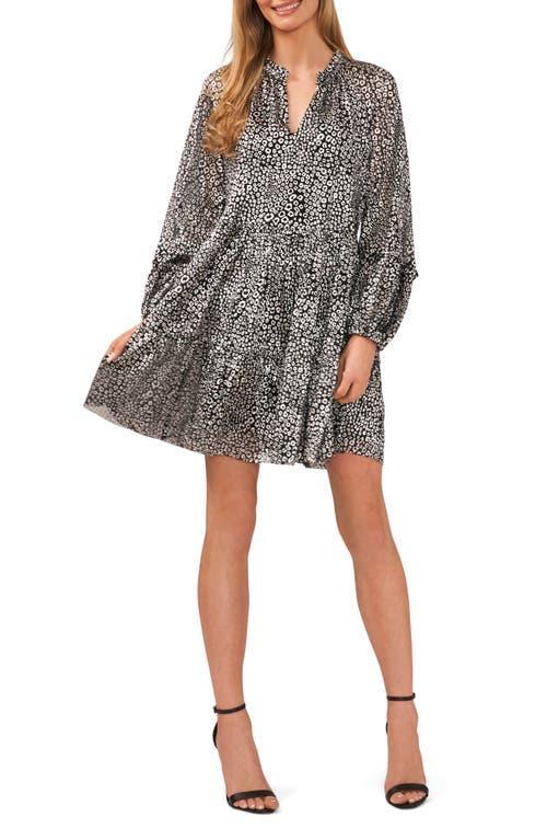 CeCe Metallic Abstract Print Long Sleeve Babydoll Dress Product Image