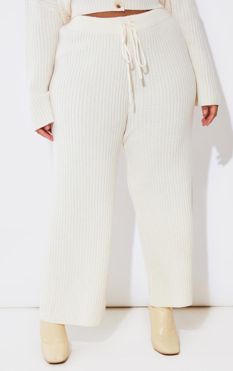 Plus Cream Knit Rib Wide Leg Pants Product Image