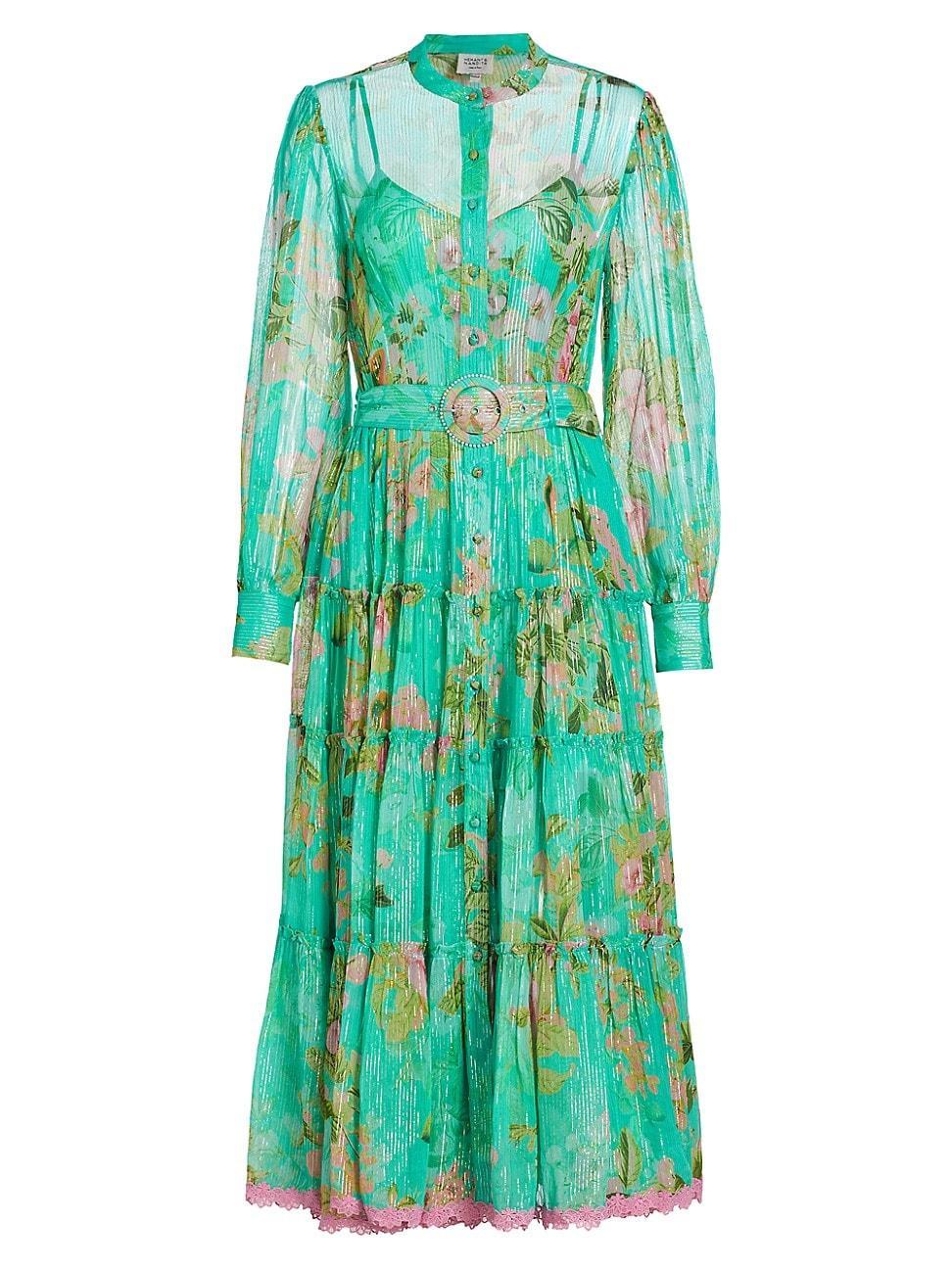 Womens Azra Belted Floral Midi-Dress Product Image