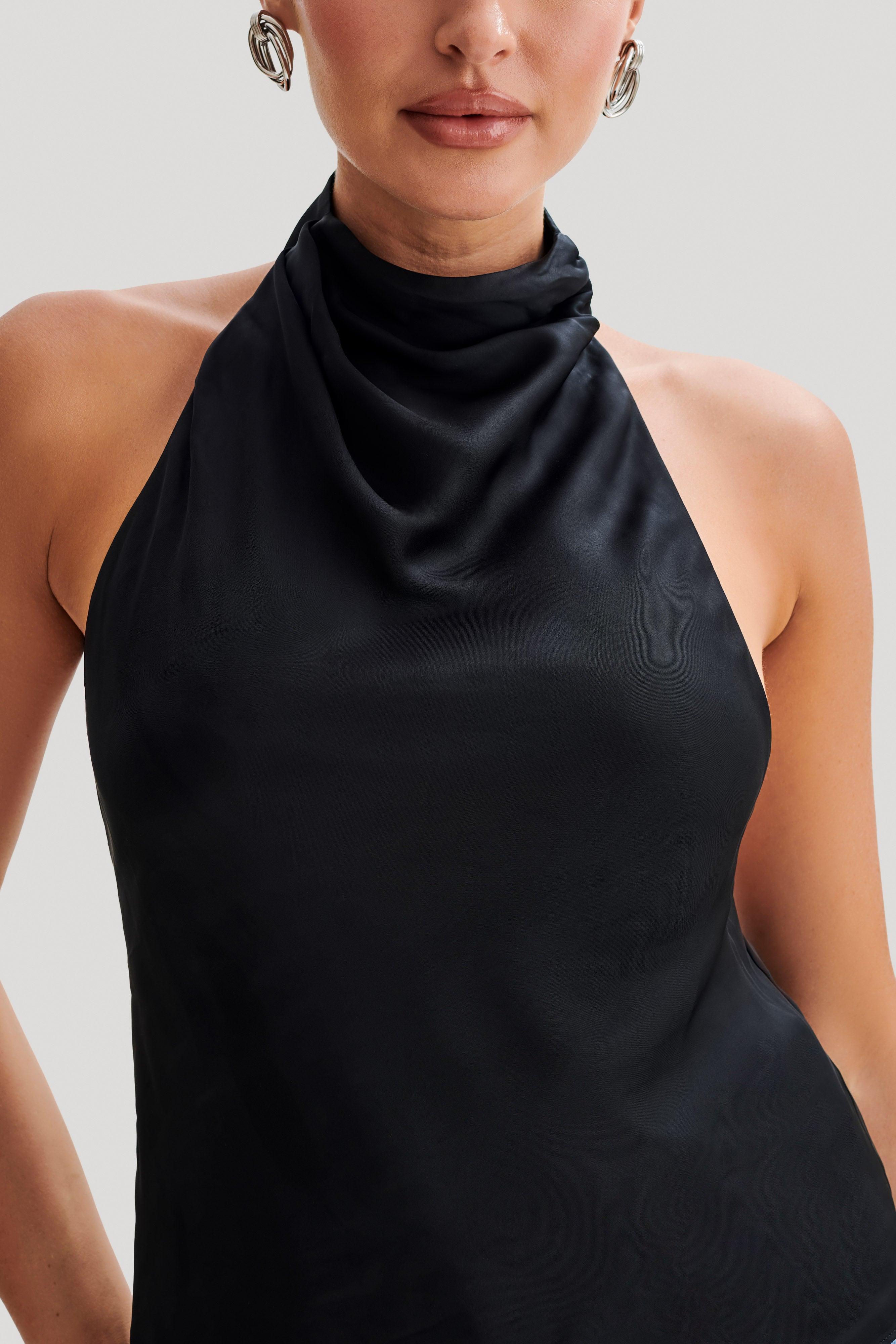 Seraphine Satin Halter Top - Black Product Image