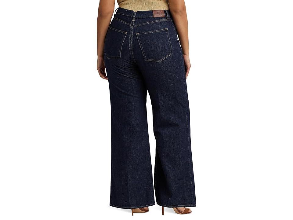 Lauren Ralph Lauren Plus-Size Mid-Rise Wide-Leg Jeans (Deep Rinse Wash) Women's Jeans Product Image