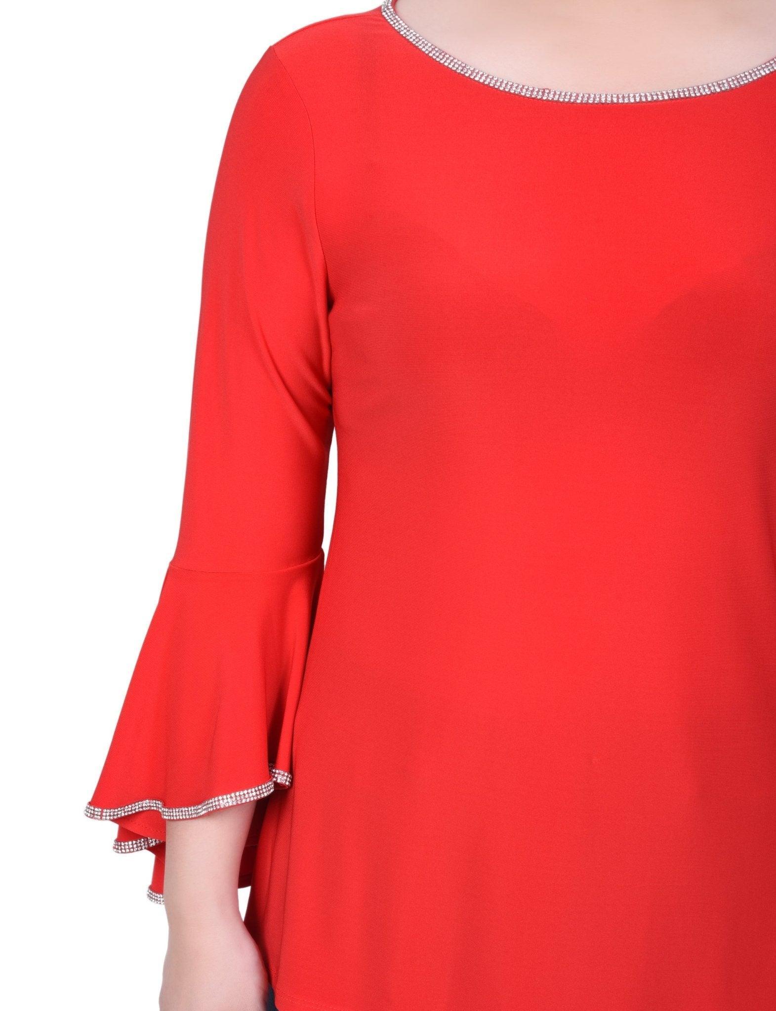 Long Bell Sleeve Tunic Top With Stone Details - Petite Product Image