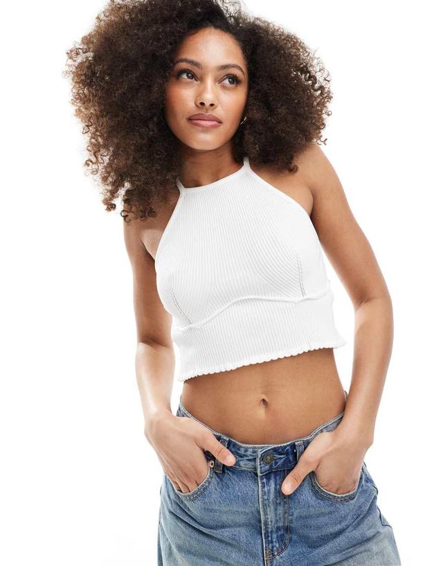 Only halter neck knit crop top in white  Product Image