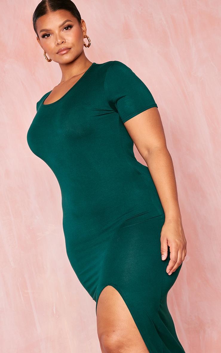 Plus Emerald Green Jersey Split Midi T-shirt Dress Product Image