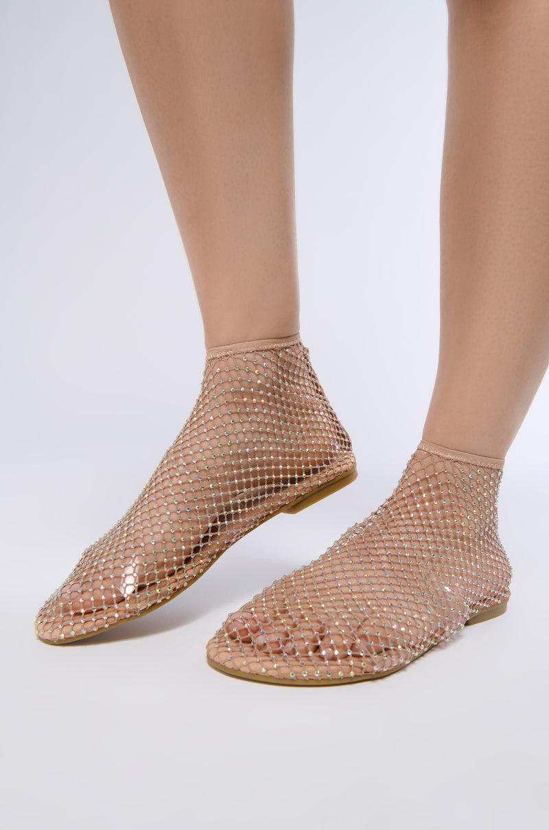 AZALEA WANG HELOISE MESH RHINESTONE FLAT IN NUDE Product Image