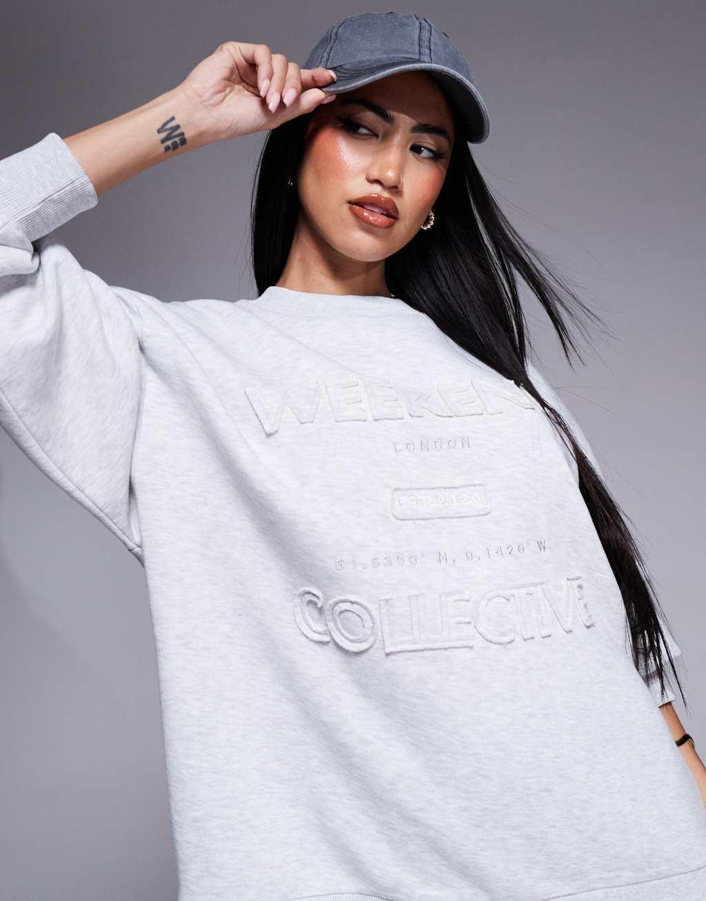 Weekend Collective distressed logo sweatshirt in gray heather Product Image