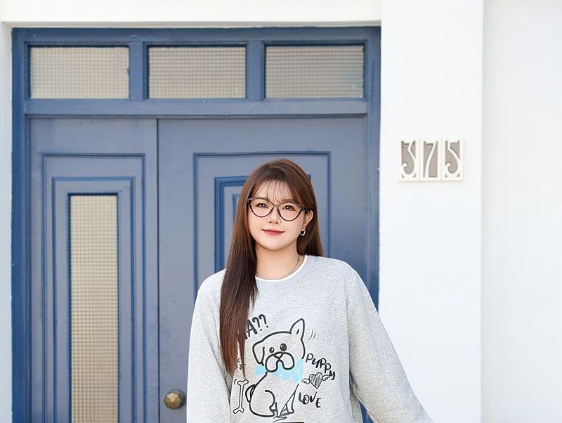 Plus Size Round Neck Cartoon Print Sweatshirt Product Image