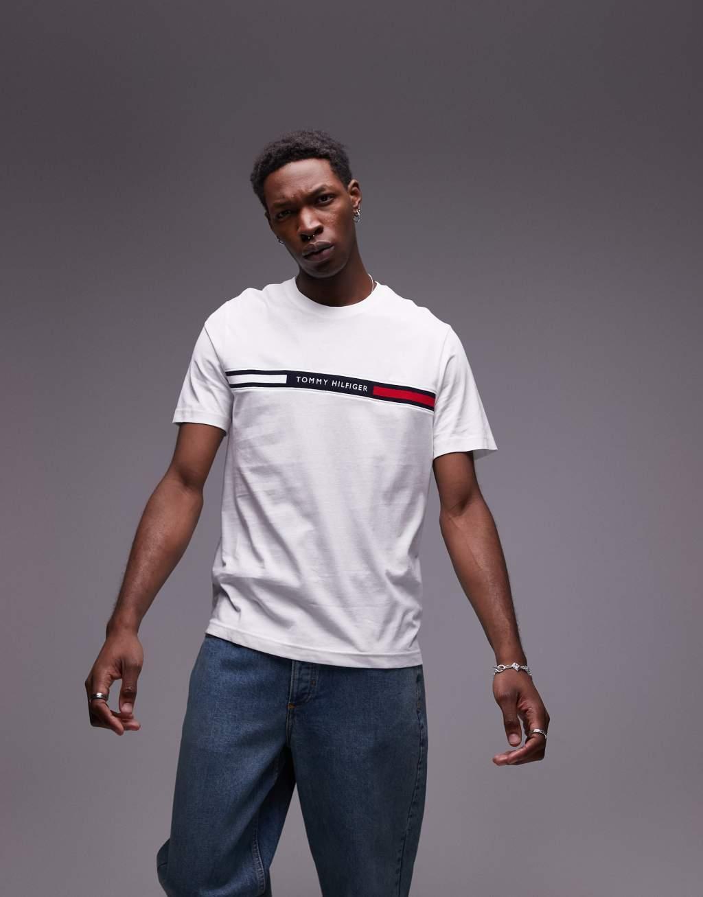 Tommy Hilfiger linear flag t-shirt in white Product Image