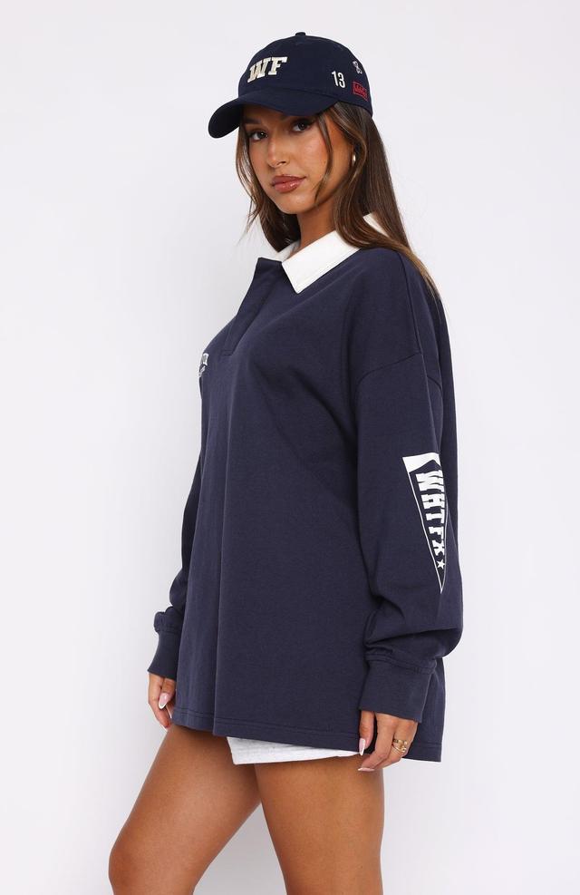 On Your Team Long Sleeve Oversized Tee Navy Product Image