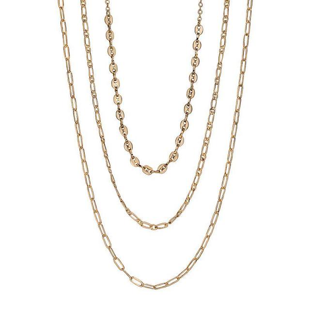 LC Lauren Conrad Gold Tone 3-Row Multi-Chain Necklace, Womens Product Image