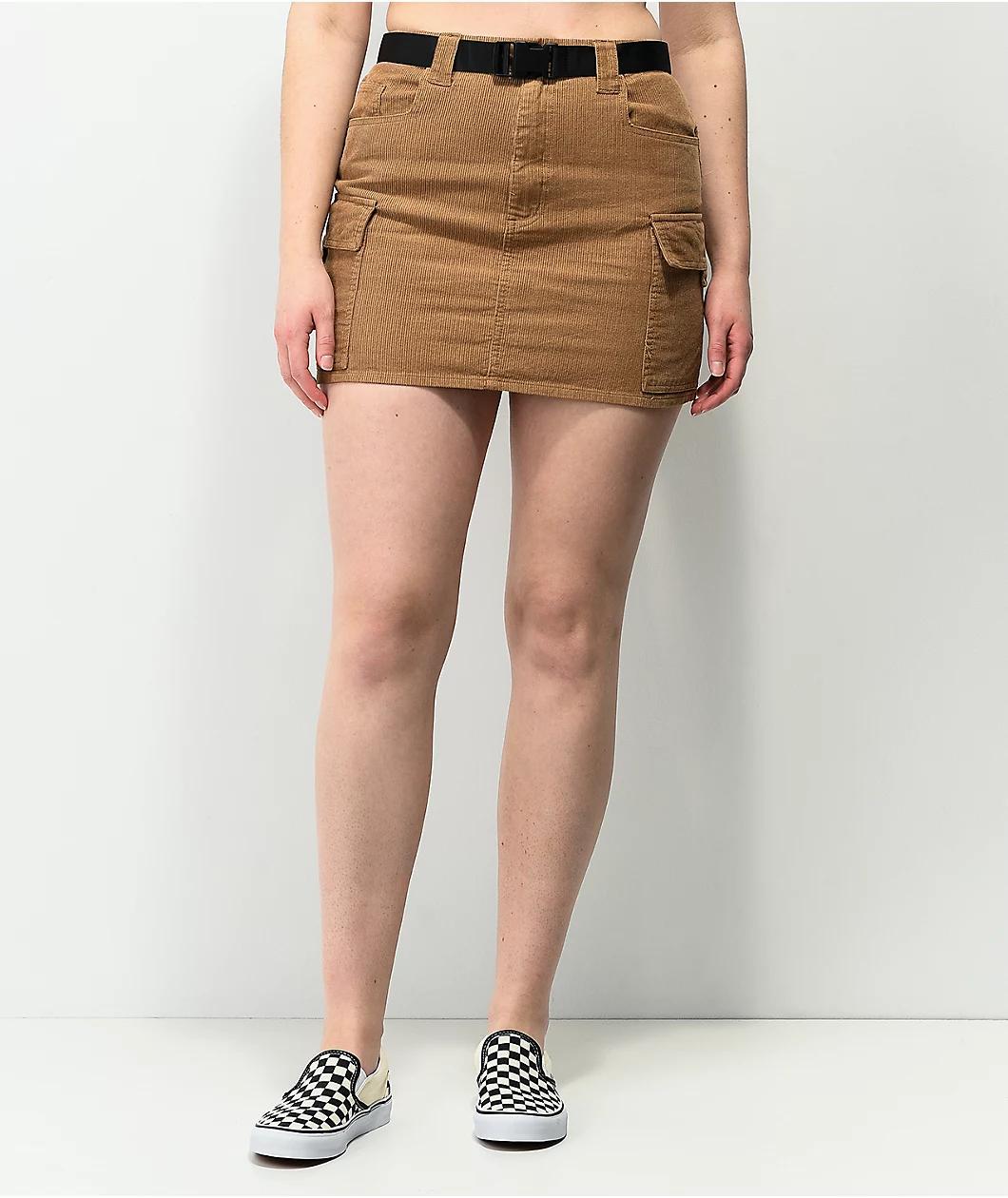 Angel Kiss Brown Corudory Belted Mini Skirt Product Image