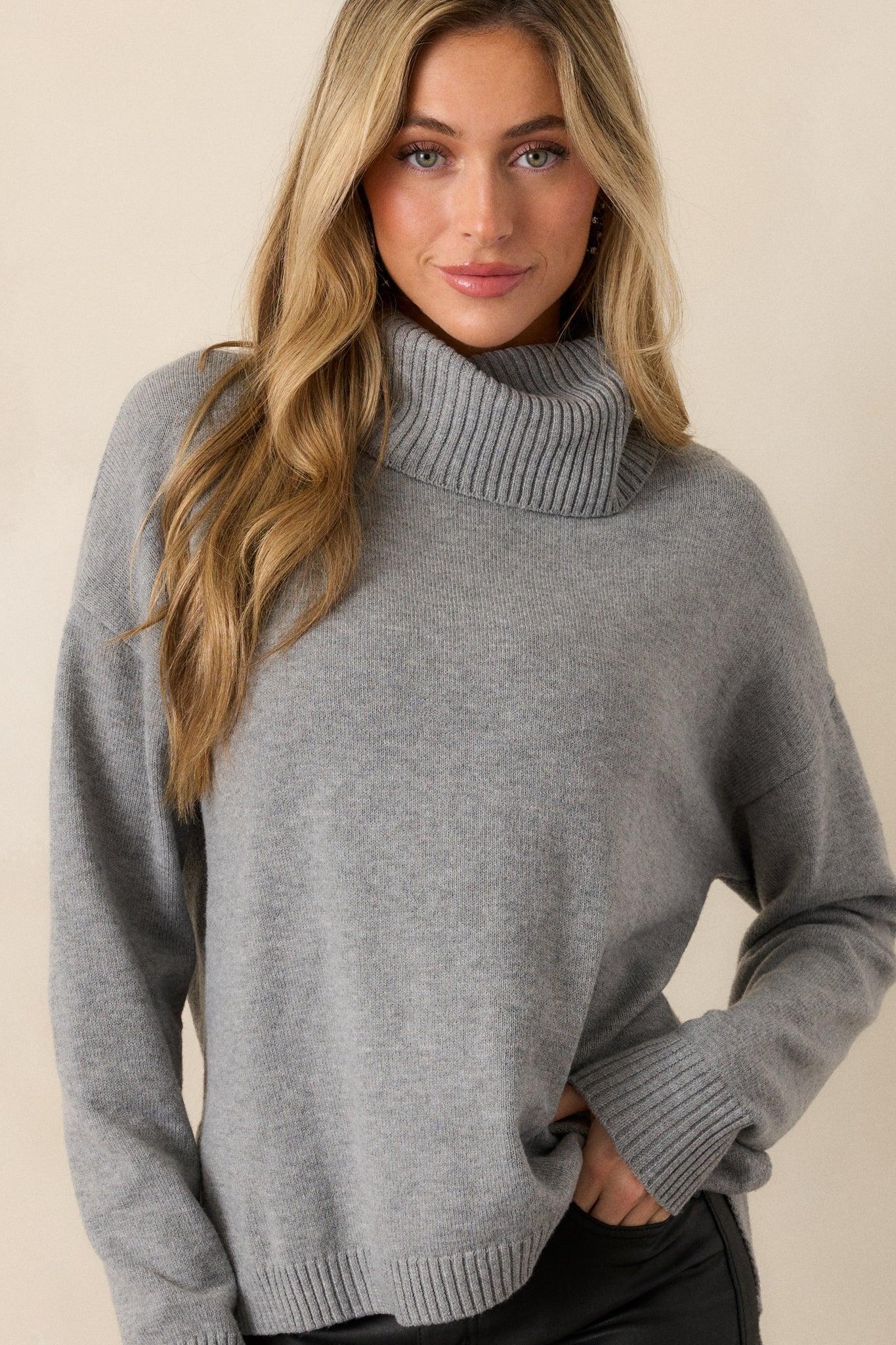 Finally Over Grey Turtleneck Sweater Product Image