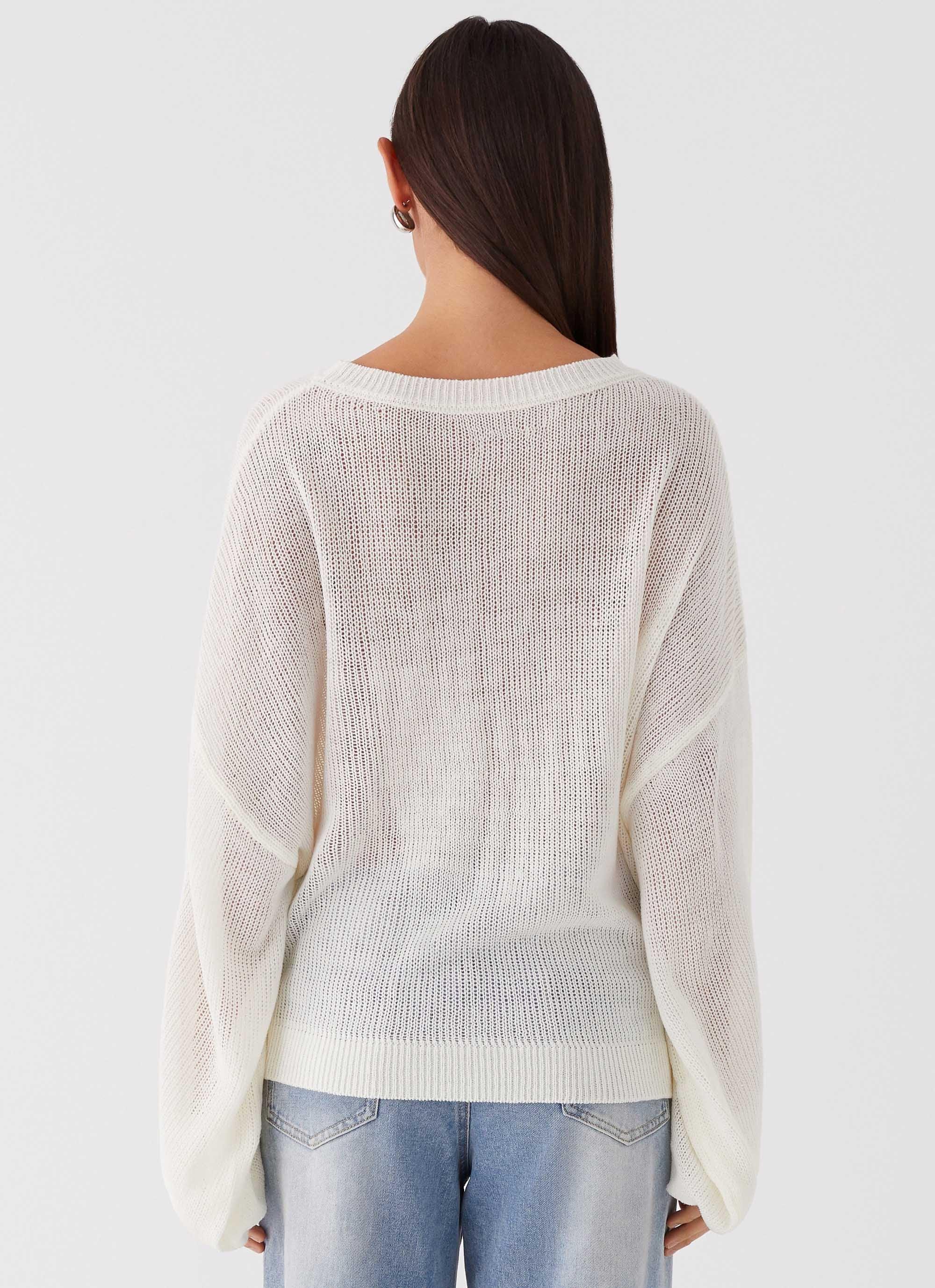 Tyla Oversized Knit Sweater - White Product Image