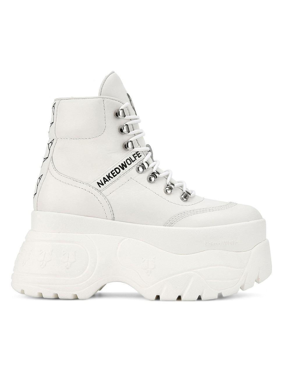 Womens Spike White Combat Boots Product Image