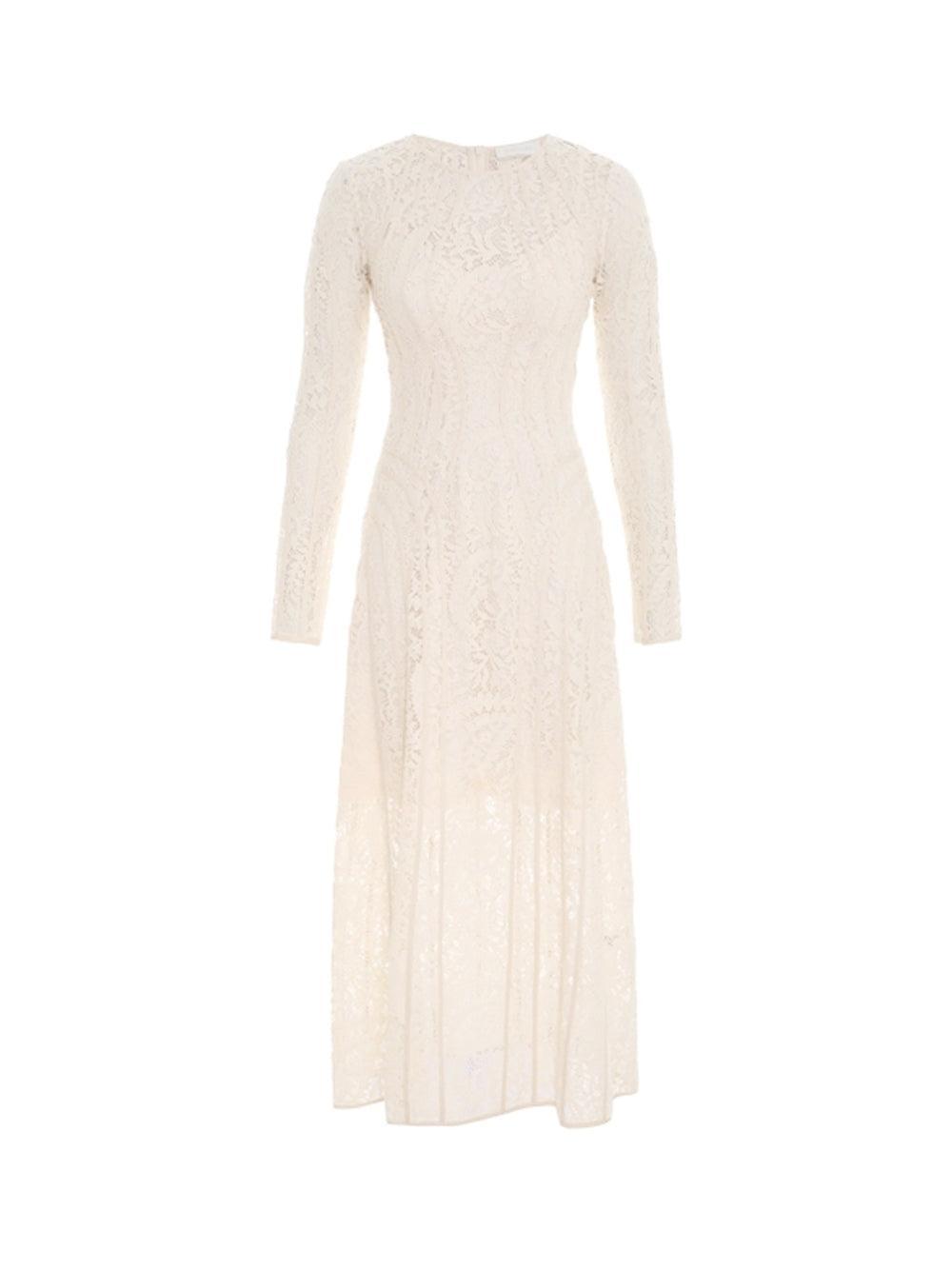Zimmermann Women's Devi Panelled Lace Midi Dress in Cream size 0 Product Image
