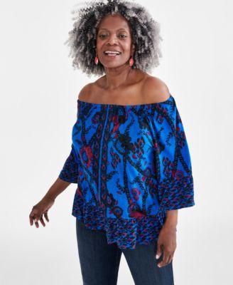 Petite Blake Printed On/Off Shoulder Top, Created for Macy's Product Image