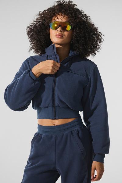 Polar Fleece Cropped Wintry Mix Jacket - Navy Product Image