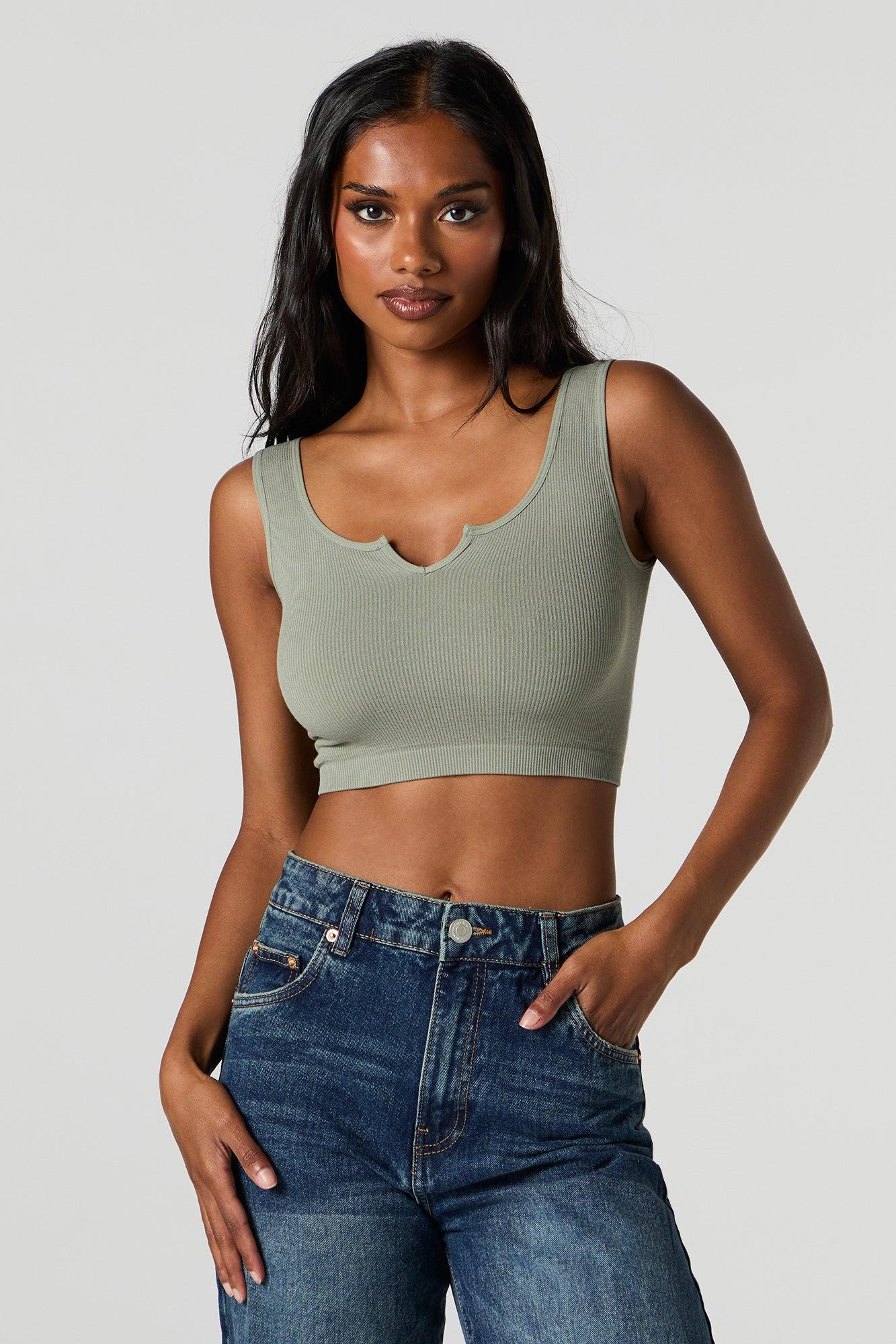 Seamless Scoop Neck Notch Cropped Tank Female Product Image