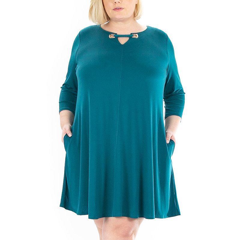 Plus Size Nina Leonard Grommet Notchneck Dress, Womens product image