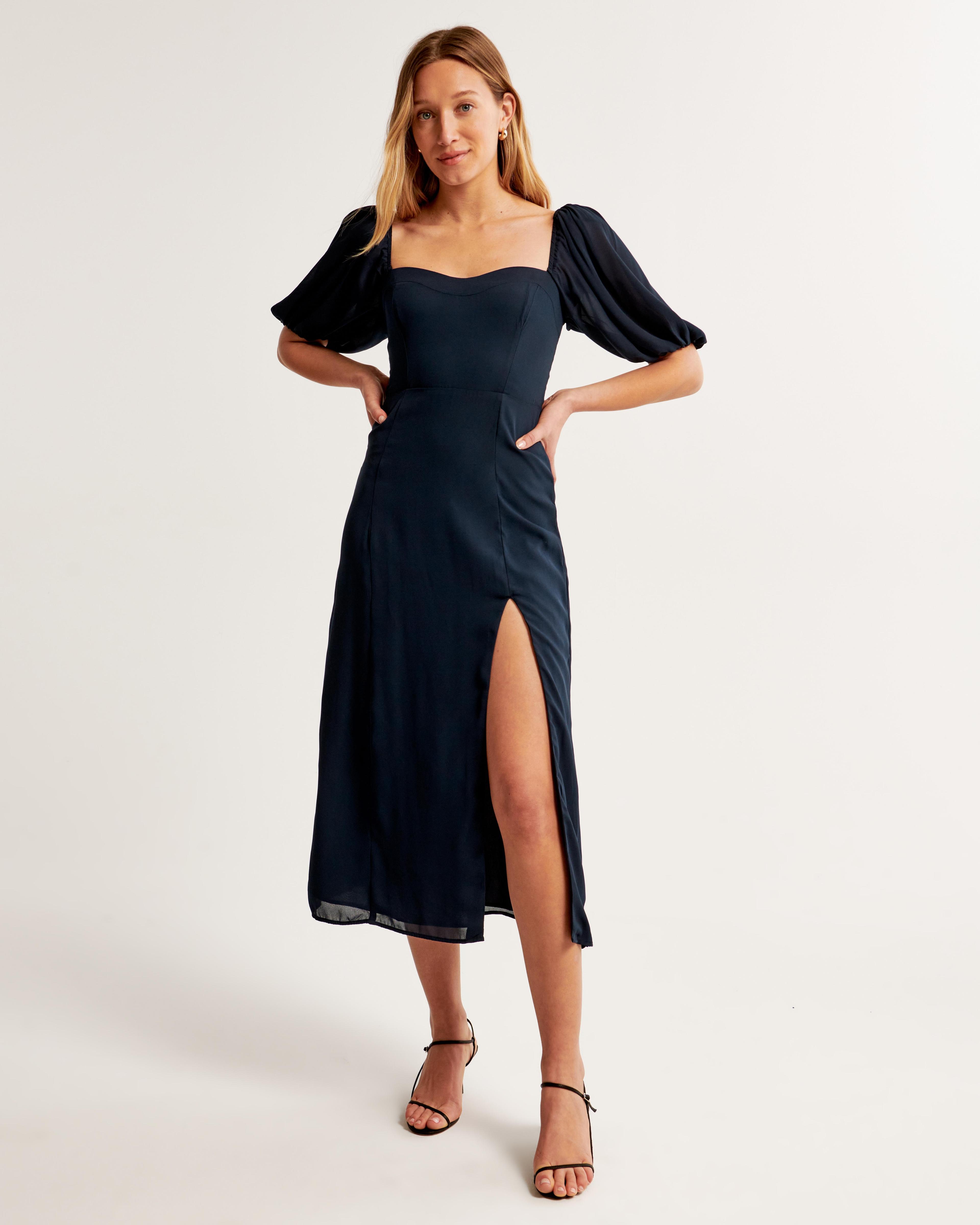 The A&F Camille Puff Sleeve Midi Dress Product Image