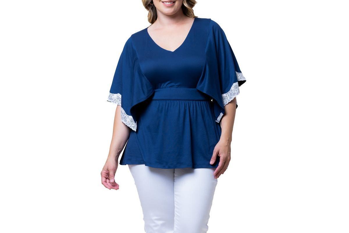 Kiyonna Womens Plus Size Sarah Lace Trim Peplum Top Product Image