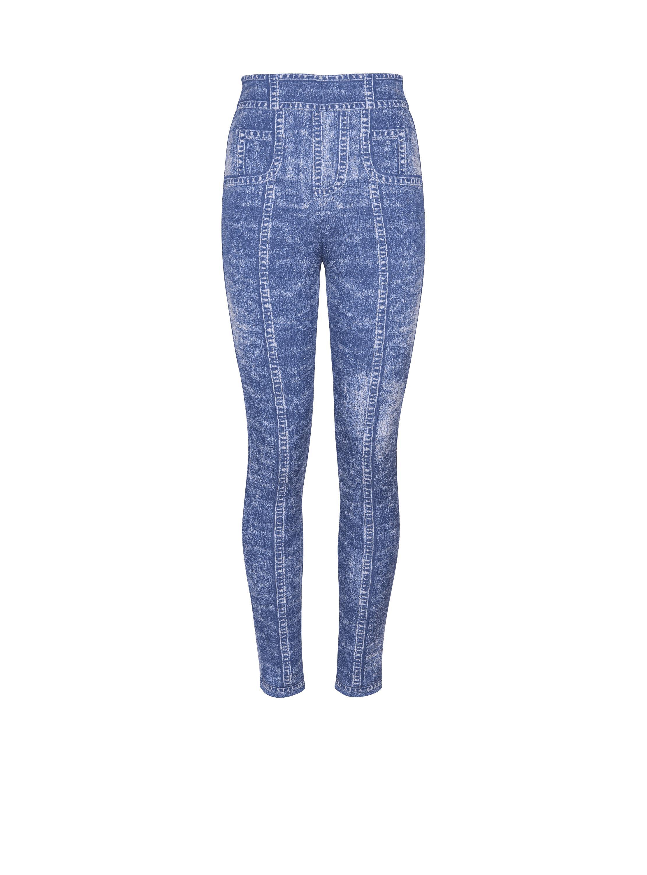 Jacquard knit leggings with denim effect Product Image