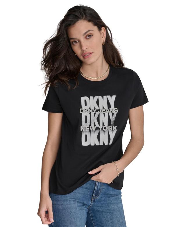 Dkny Womens Glitter Stencil Logo Graphic T-Shirt - WBV - WHT/BLK Product Image