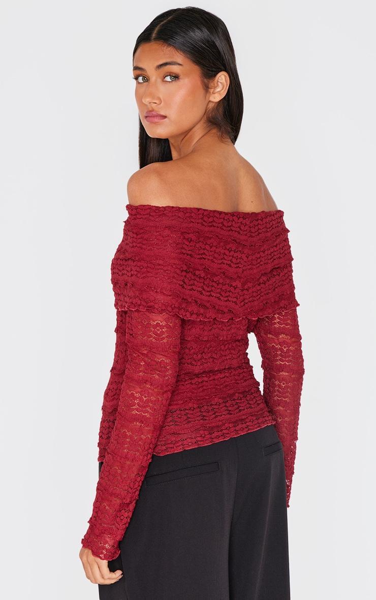 Burgundy Textured Bardot Long Top Product Image