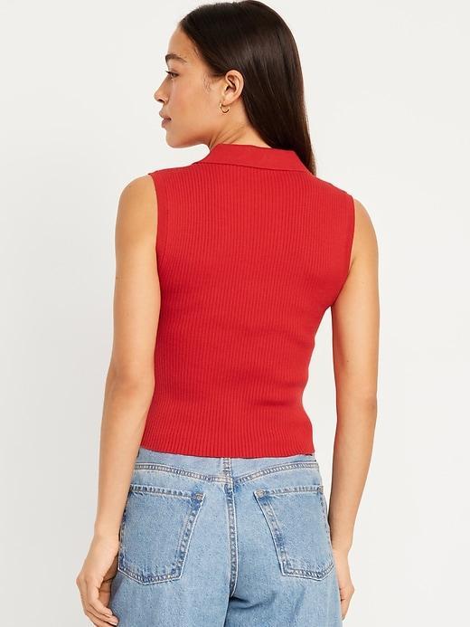 Rib-Knit Crop Polo Sweater Product Image