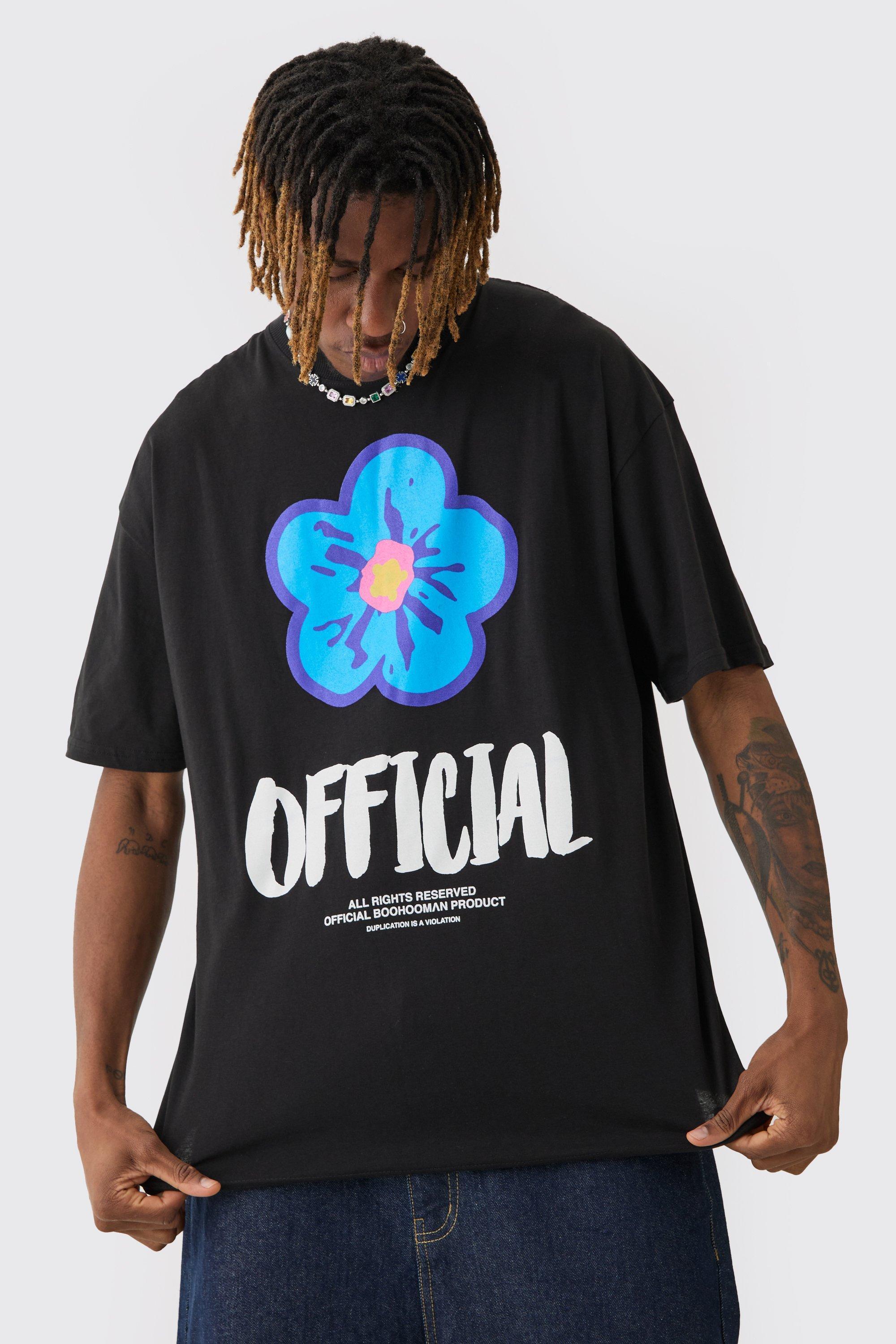 Tall Oversized Extended Neck Official Floral Print T-shirt | boohooMAN USA Product Image