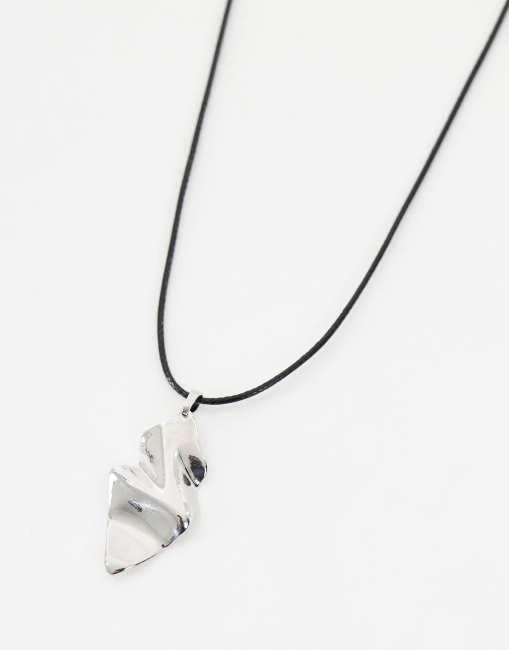 ASOS DESIGN  necklace with molten pendant and cord detail in silver tone Product Image