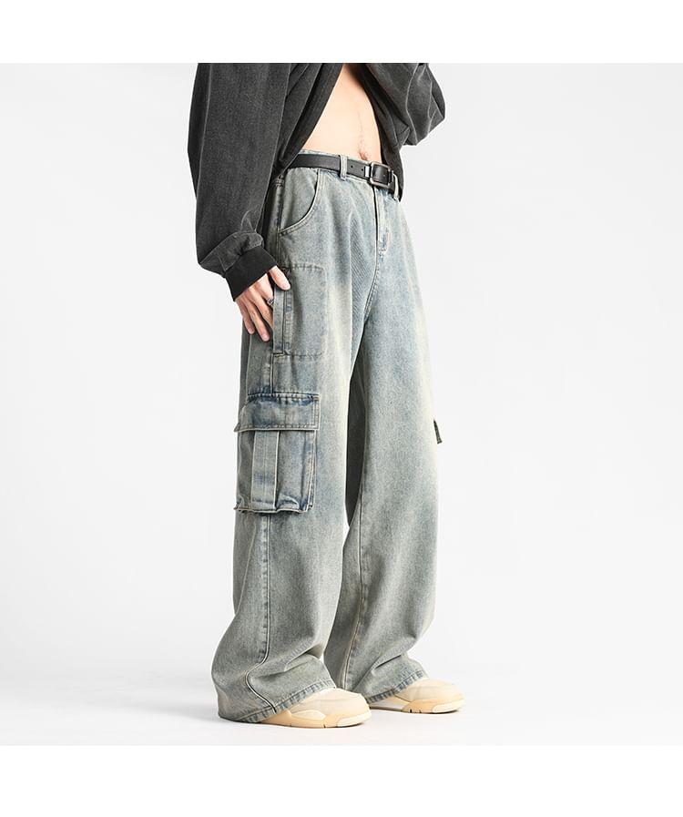 Mid Rise Straight Leg Cargo Jeans Product Image