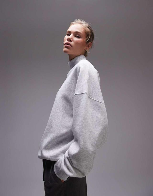 Topshop premium funnel neck sweatshirt in heather gray Product Image