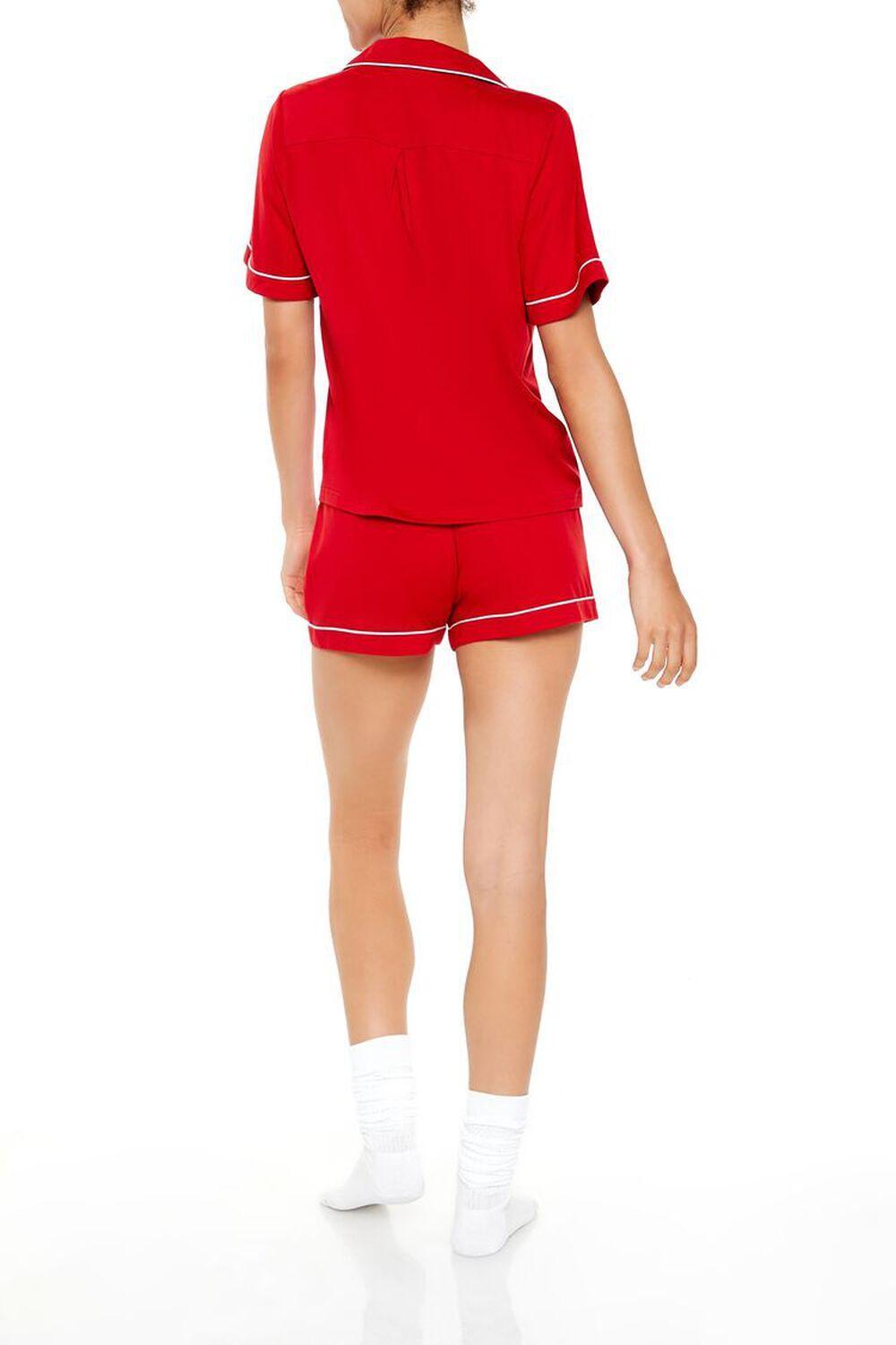 Piped-Trim Shirt & Shorts Pajama Set | Forever 21 Product Image