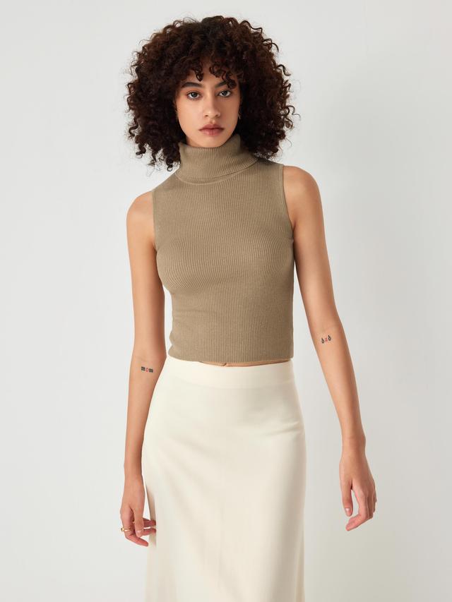 Wool-blend High Neck Knit Crop Top Product Image