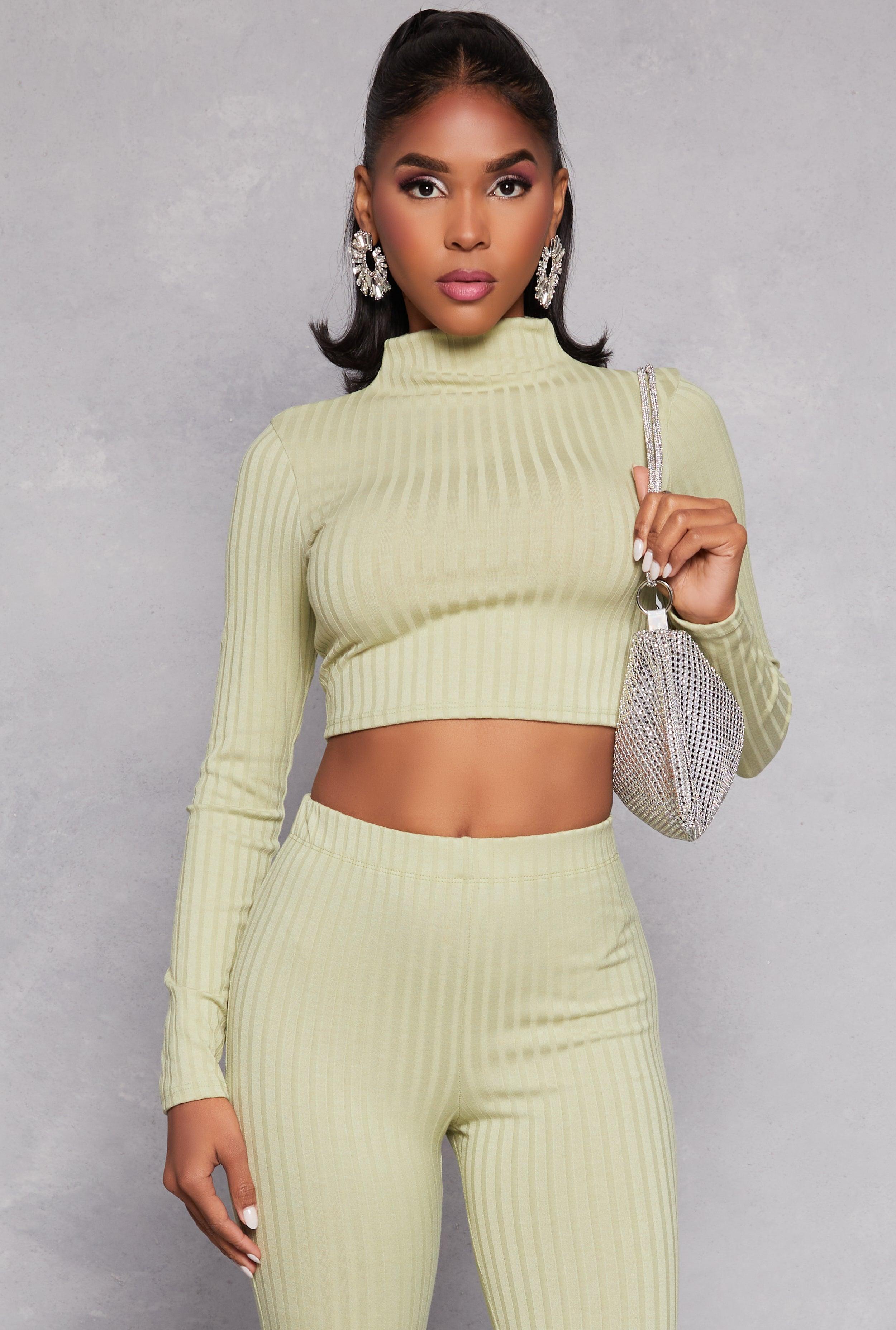 Womens Ribbed Knit Mock Neck Crop Top Product Image