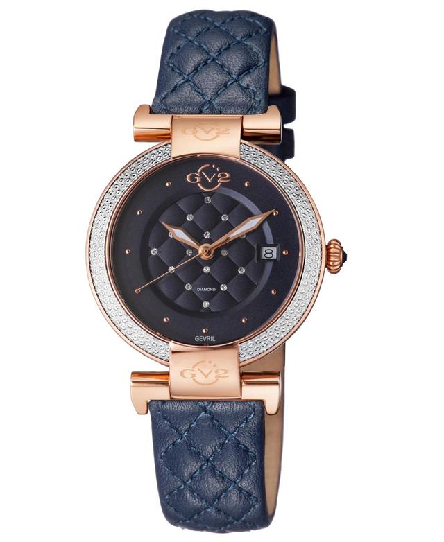 GV2 by Gevril Womens Berletta Swiss Quartz Diamond Accents Blue Leather Strap Watch 37mm Product Image