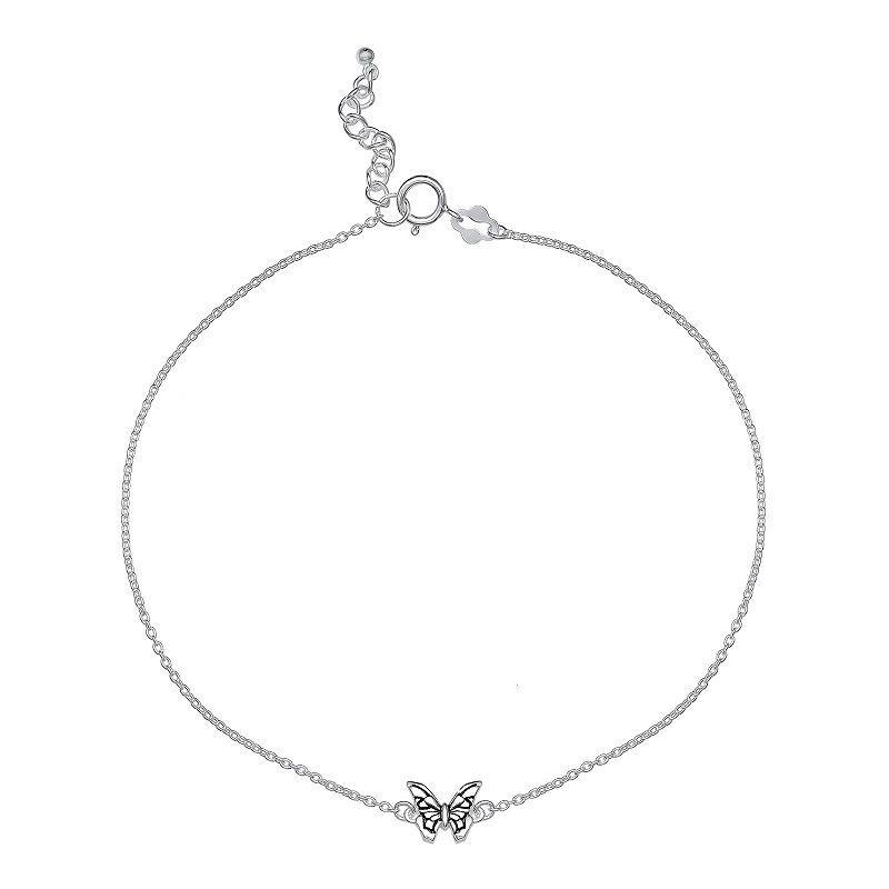 PRIMROSE Polished Oxidized Sterling Silver Butterfly Anklet, Womens Product Image