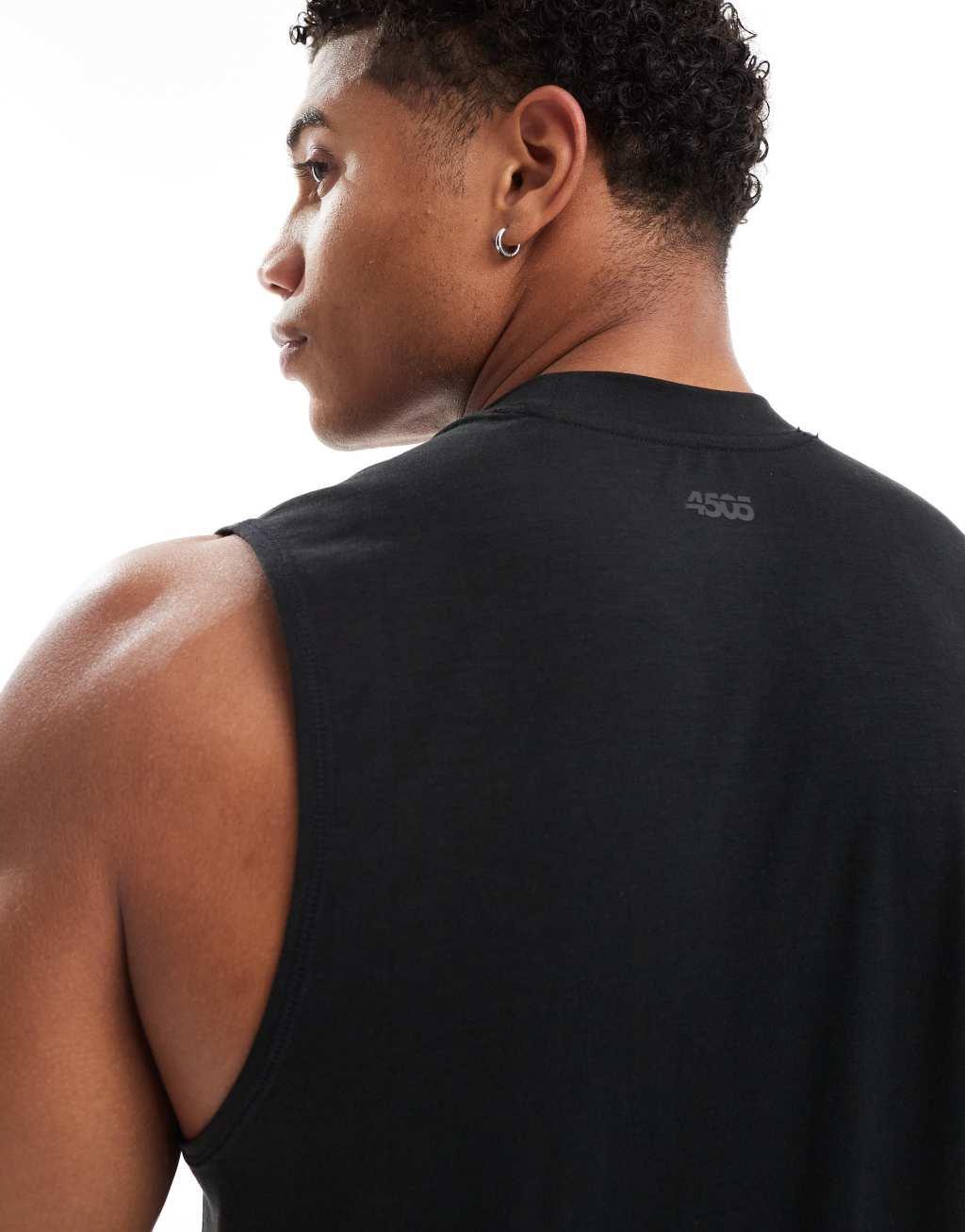 ASOS 4505 Icon performance jersey quick dry drop armhole training tank top in black Product Image