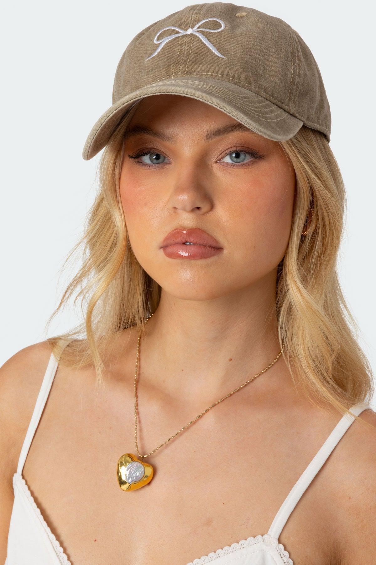 Embroidered Bow Washed Baseball Cap Product Image