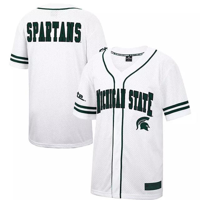 Mens Colosseum White and Green Michigan State Spartans Free Spirited Baseball Jersey - White, Green Product Image