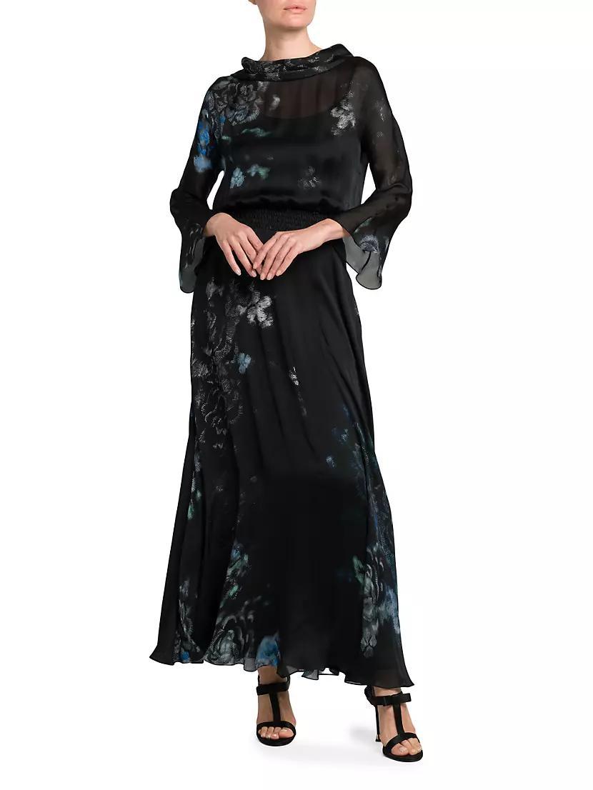 Floral Silk Long-Sleeve Maxi Dress Product Image