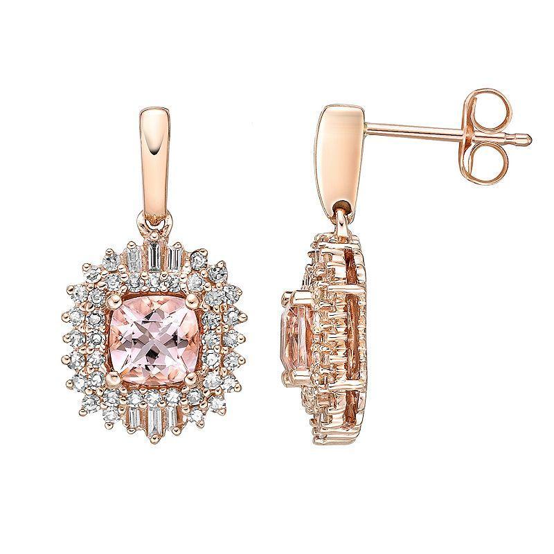 Gemminded 10k Rose Gold 1/2 Carat T.W. Diamond & Morganite Drop Earrings, Womens, Pink Product Image