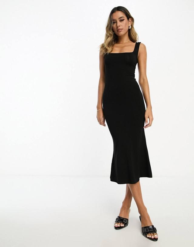 ASOS DESIGN square neck softline midi dress in black Product Image