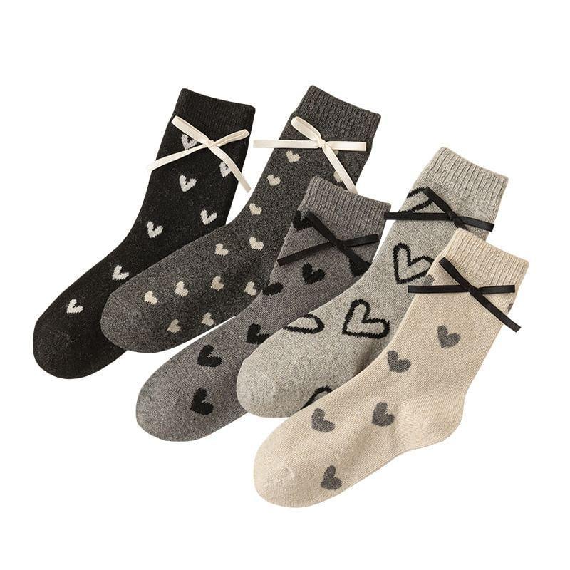 Heart Patterned Bow Socks Product Image