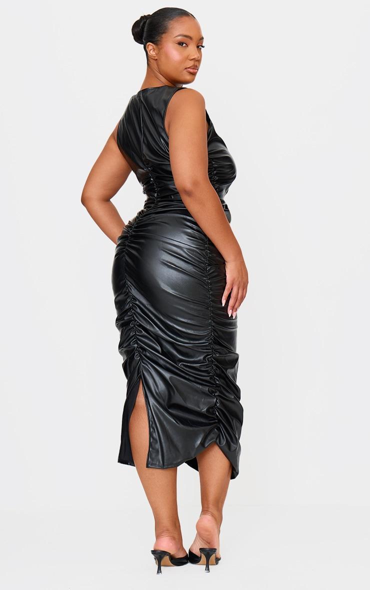 Plus Black Faux Leather Ruched Sleeveless Maxi Dress Product Image