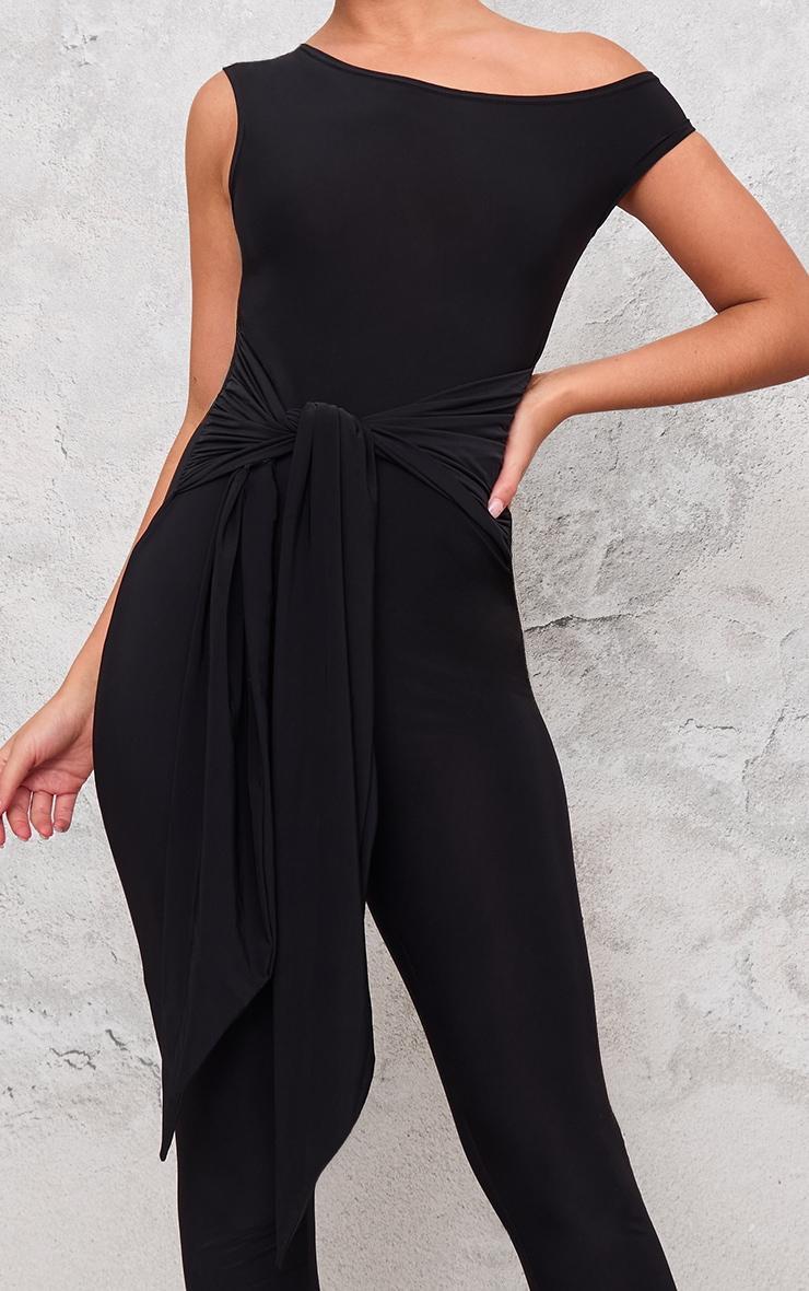  Black Double Layer Slinky Knot Detail Wrap Front Jumpsuit Product Image