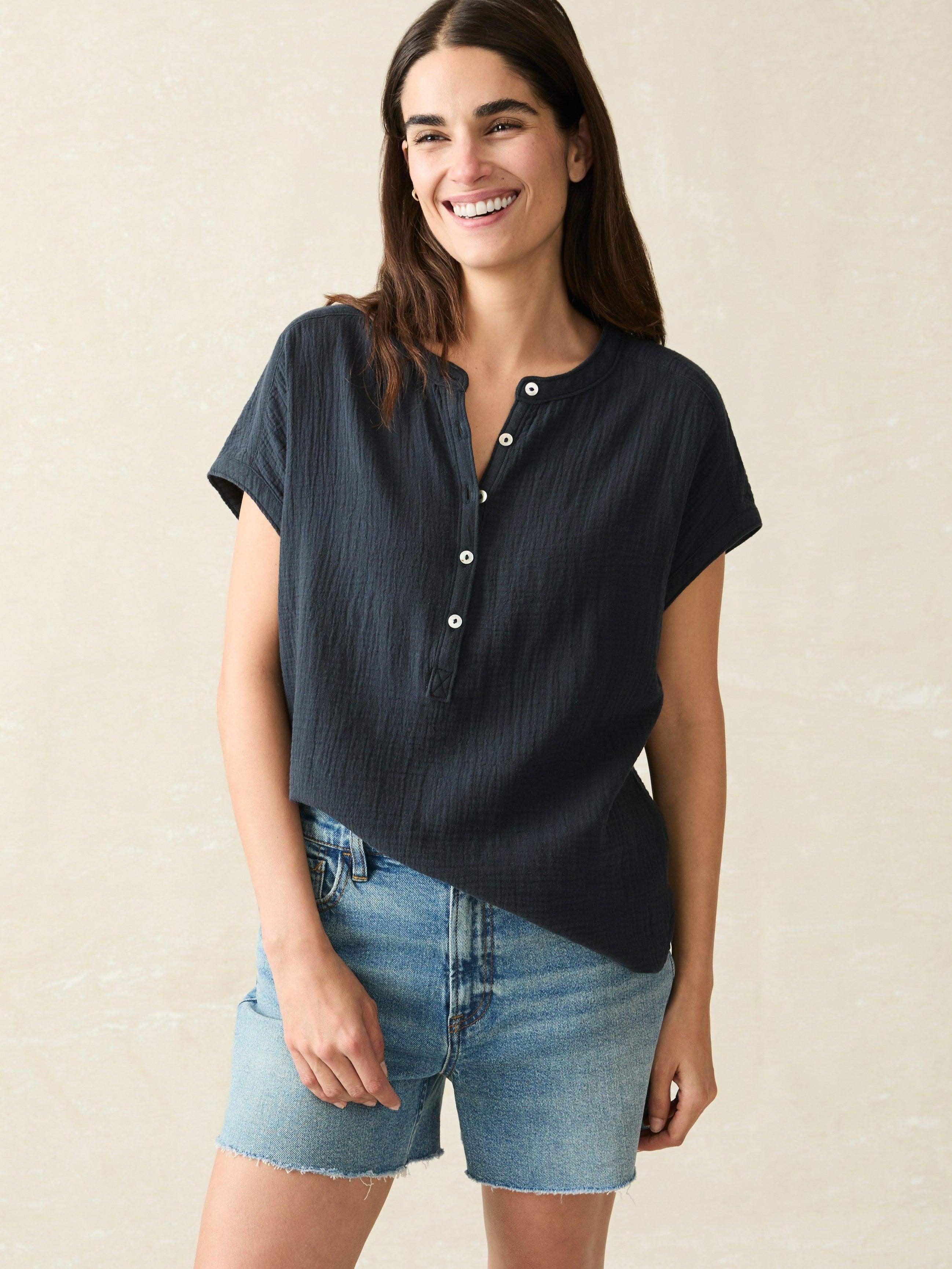 Dream Cotton Gauze Desmond Top - Navy Female Product Image