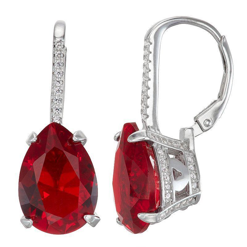 Designs by Gioelli Sterling Silver Simulated Gemstone Teardrop Leverback Earrings, Womens, Simulated Red Product Image