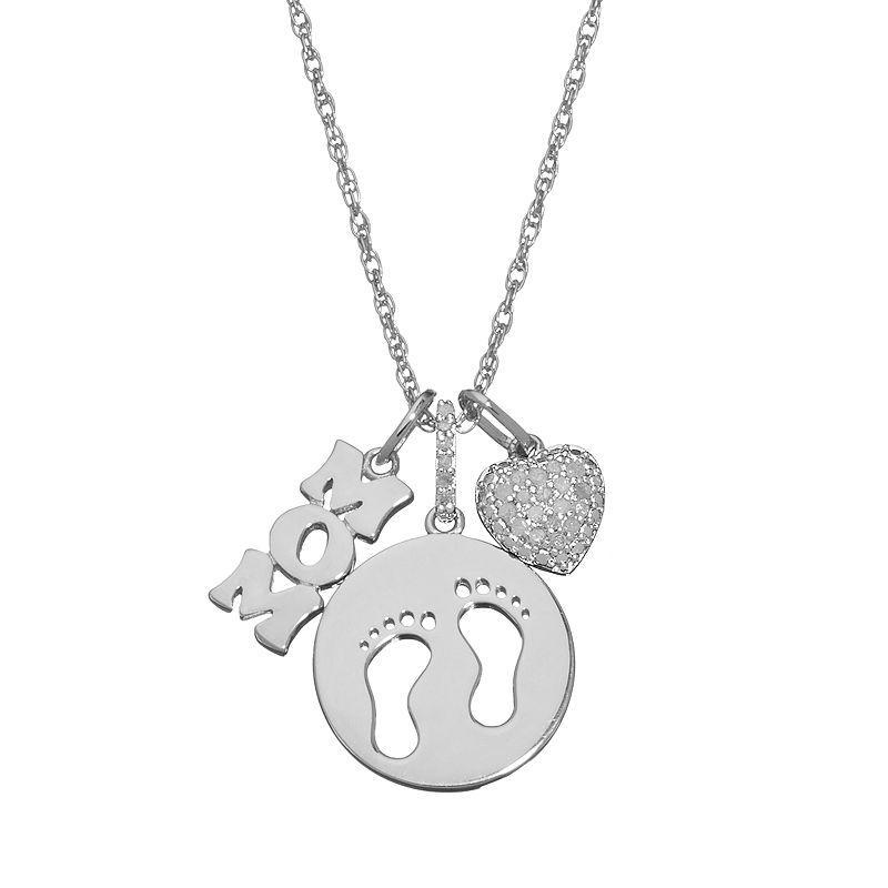 1/6 Carat T.W. Diamond Mom, Footprints & Heart Pendant Necklace, Womens 18k Gold Over Silver Product Image